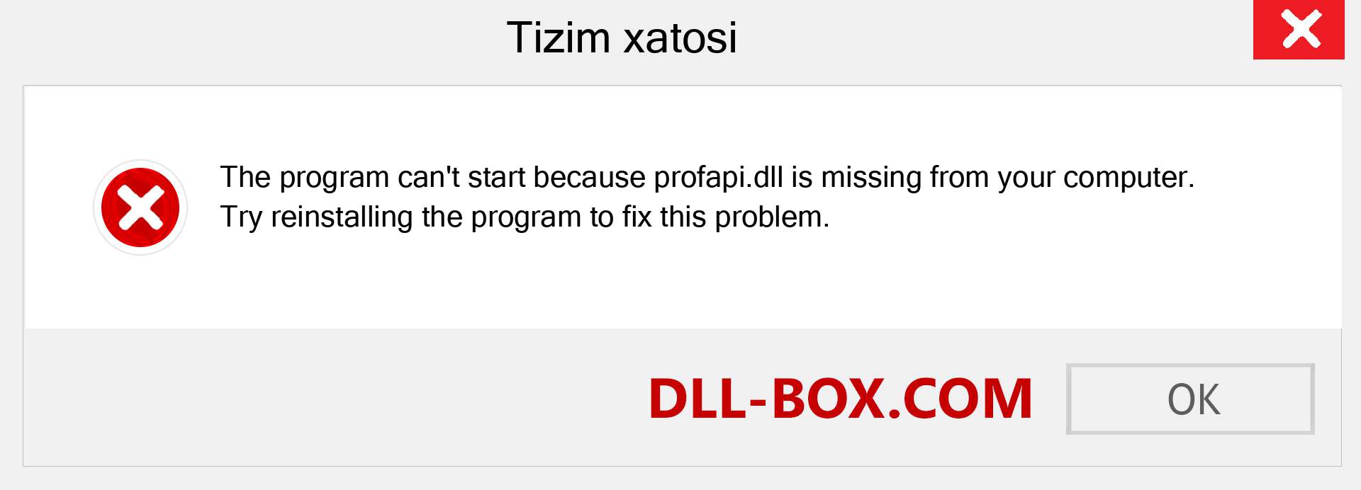 profapi.dll fayli yo'qolganmi?. Windows 7, 8, 10 uchun yuklab olish - Windowsda profapi dll etishmayotgan xatoni tuzating, rasmlar, rasmlar